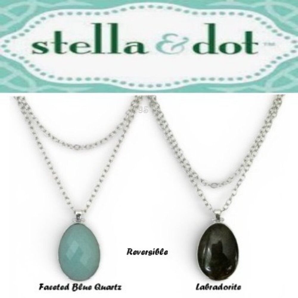Stella & Dot 925 Silver Reversible Blue Quartz, Labradorite Pendant Necklace 34" - Picture 15 of 16